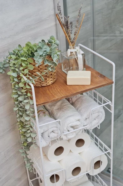 Digithome Ahşap Metal Çok Amaçlı 3 Katlı Banyo Düzenleyici Organizer Ceviz Raflı - Beyaz – MRS-001 - HYT C1-1-267 - Resim 2