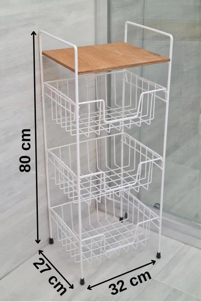 Digithome Ahşap Metal Çok Amaçlı 3 Katlı Banyo Düzenleyici Organizer Ceviz Raflı - Beyaz – MRS-001 - HYT C1-1-267 - Resim 6