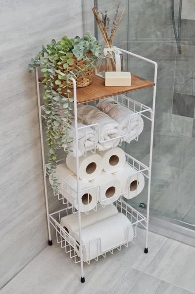 Digithome Ahşap Metal Çok Amaçlı 3 Katlı Banyo Düzenleyici Organizer Ceviz Raflı - Beyaz – MRS-001 - HYT C1-1-267 ürün görseli