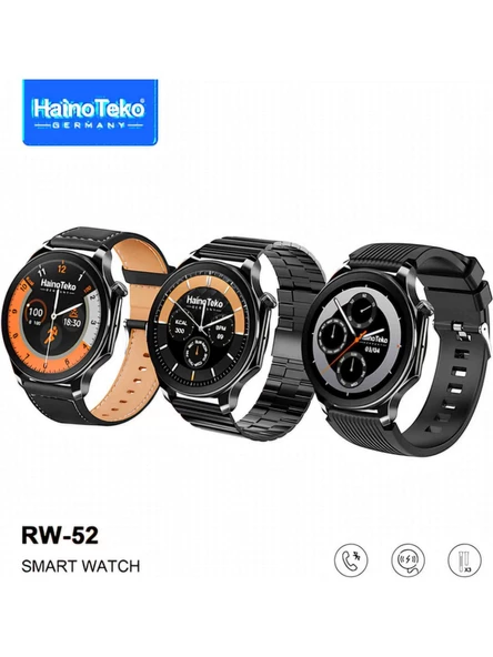 Haino Teko RW-52 Spor Akıllı Saat 3 Kordon Deri Metal Silikon SİYAH KASA - 4
