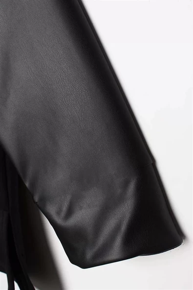 Kolları Deri Garnili Scuba Sweat Tunik-SYG50208Siyah - Resim 5