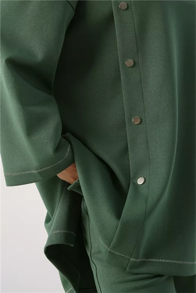 Simli Şerit ve Çıtçıt Detaylı Oversize Tunik 53019Yeşil - 5