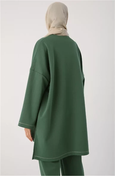Simli Şerit ve Çıtçıt Detaylı Oversize Tunik 53019Yeşil - 3