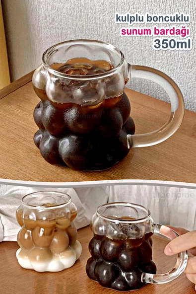 2'li Şekilli Boncuk Bardak Meşrubat Üzüm Tanesi Sunum Bardağı Kulplu ve Kulpsuz Retro Cam Bardak - Resim 2