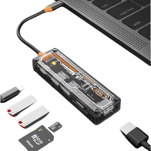 Polham 100W 6in1 Type C Çevirici Çoğaltıcı Adaptör Hub, 2x USB, 1x PD Type C, 1x 4K HDMI, 1x SD-TF