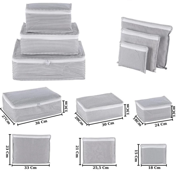 Piev Seyahat Yolculuk Valiz Bavul Düzenleyici Organizer 6 Lı Set Gri Çizgili - 3