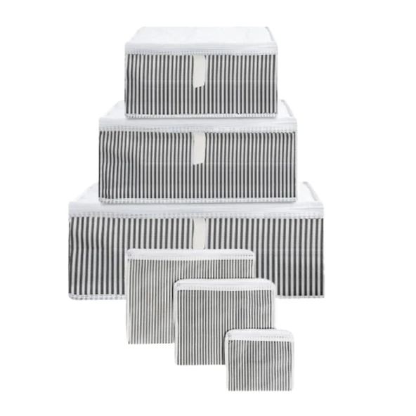 Piev Seyahat Yolculuk Valiz Bavul Düzenleyici Organizer 6 Lı Set Gri Çizgili - 2