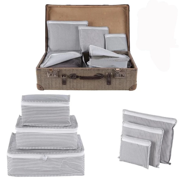 Piev Seyahat Yolculuk Valiz Bavul Düzenleyici Organizer 6 Lı Set Sarı Çizgili - 4
