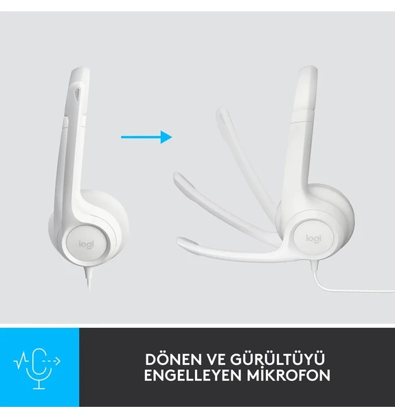 Logitech H390 Mikrofonlu Kulaklık Beyaz 981-001286 - 3