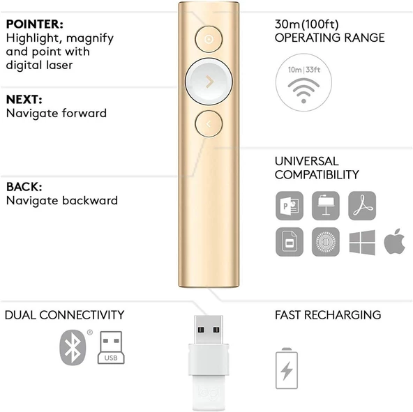 Logitech Spotlight Kablosuz Presenter Gold 910-004862 - 4