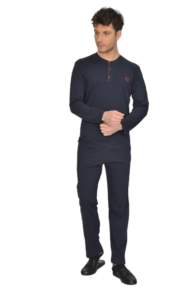 ANCELO %100 PAMUK UZUN KOLLU ERKEK PİJAMA TAKIM - 4