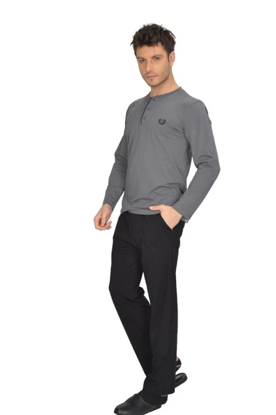 ANCELO %100 PAMUK UZUN KOLLU ERKEK PİJAMA TAKIM - 2