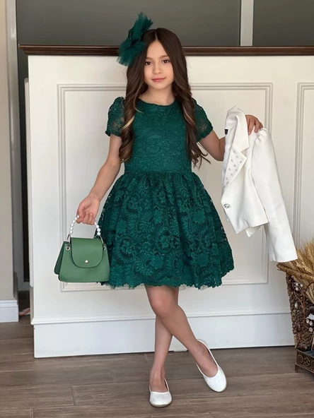 Uğur Böceği Çocuk Kız Çocuk 4'lü Şık Abiye Takım Elbise Ceket Çanta Toka - 6