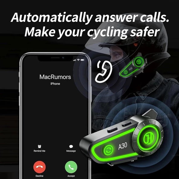 A30 2X Eşleşmeli İntercom Motor Kurye Kask Bluetooth Kulaklık - 6
