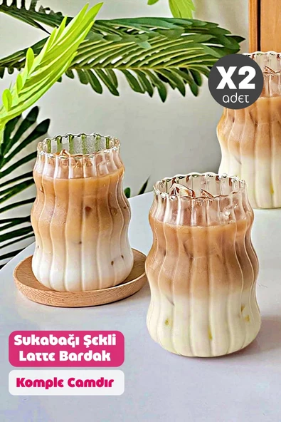 2li Sukabağı Şekli Latte Bardak Seti İskandinav Tarz Cam Bardak Kahve Kokteyl Sunum Bardağı 500ml