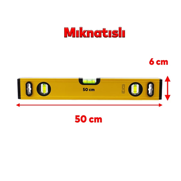 Mıknatıslı Aluminyum Su Terazisi 50 Cm Duvar Fayans Marangoz Mühendislik Ölçüm Eğim Ölçü Eğik Ölçme - 2