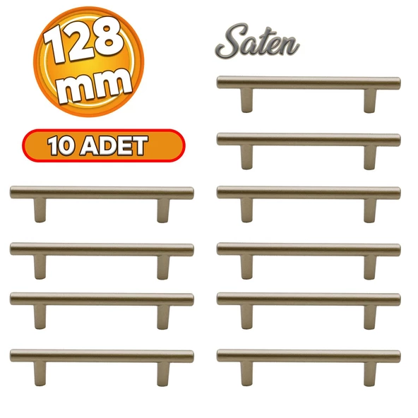 10 Adet Gül Boylu Mobilya Mutfak Dolap Çekmece Dolabı Metal Kulpu Kulbu Kulpları Saten Renk 128 Mm