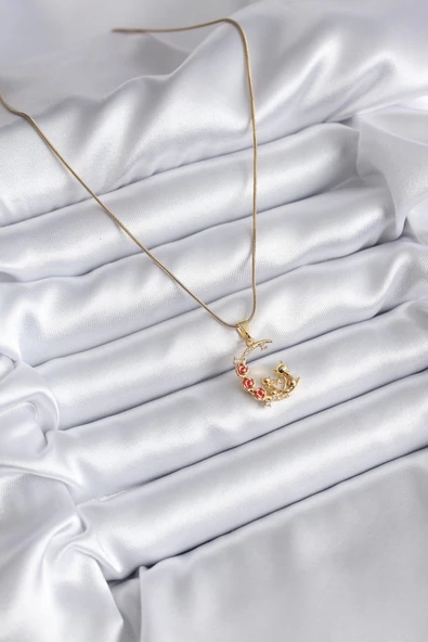 MuI MuI 316L Çelik Gold Renk Hilal Kedi Model Zirkon Taşlı Detay Kadın Kolye - 2