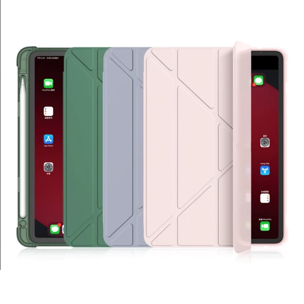 Apple iPad 9. Nesil 10.2 Kılıf Kalem Bölmeli Trifolding Case A2602 A2603 A2604 A2605