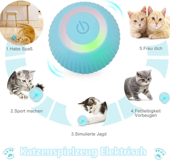 Şarjlı Kedi Oyun Topu Interaktif 360 Derece Dönen Kedi Oyuncağı Oto Hareket Eden - 2