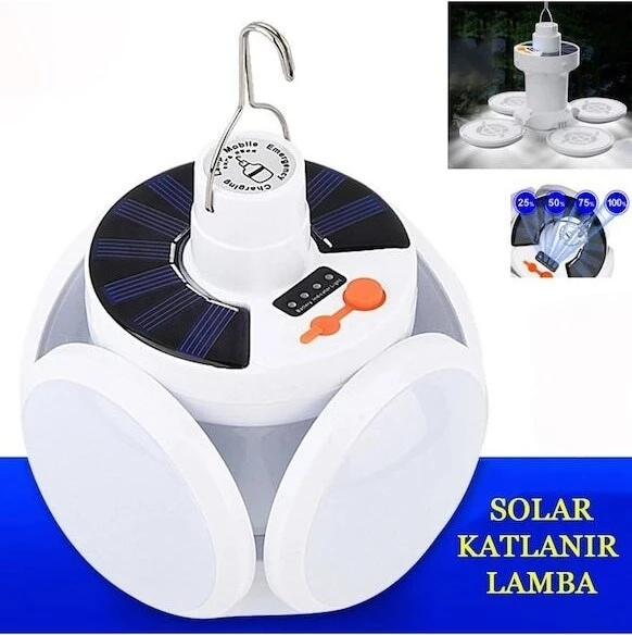 Yeni Nesil Solar Led Lamba Katlanır 5 Kanatlı 45 Ledli Şarjlı ve Güneş Panelli - 7