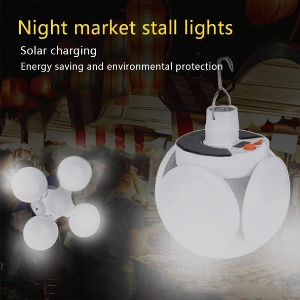 Yeni Nesil Solar Led Lamba Katlanır 5 Kanatlı 45 Ledli Şarjlı ve Güneş Panelli - 4