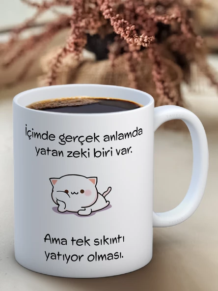 Baskılı Kupa Bardak Seramik Mug - İçimde zeki biri yatıyor...