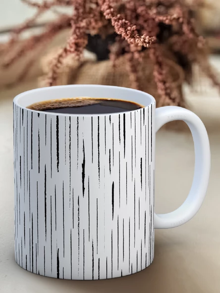 Baskılı Kupa Bardak Seramik Mug - Siyah Çizgi