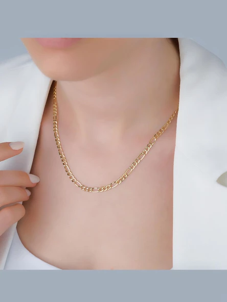 Figaro 5 mm Kalınlık Zincir Taşsız Günlük Unisex 14 Ayar Altın Kolye - 3