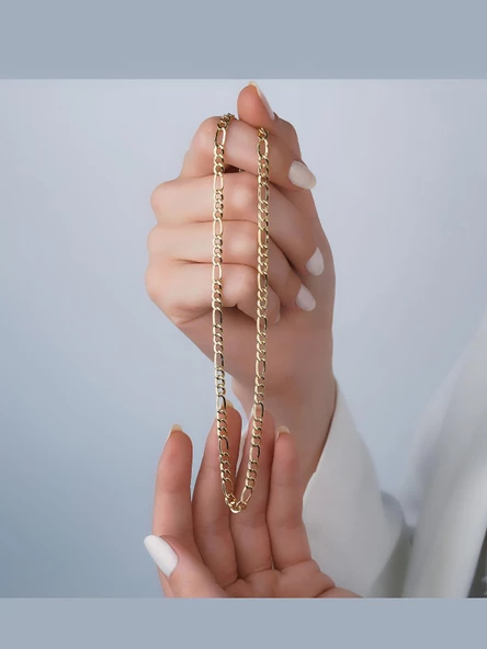 Figaro 5 mm Kalınlık Zincir Taşsız Günlük Unisex 14 Ayar Altın Kolye - 2