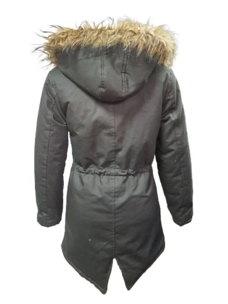 Jenerik J01805 Çocuk Kız Gabardin İçi Kürklü Kapüşonlu Kaban - 2