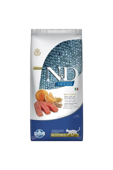 N&D Ocean Somonlu , K.Buğday, Yulaf & Portakal Kısırlaştırılmış Yetişkin Kedi Maması 10 Kg