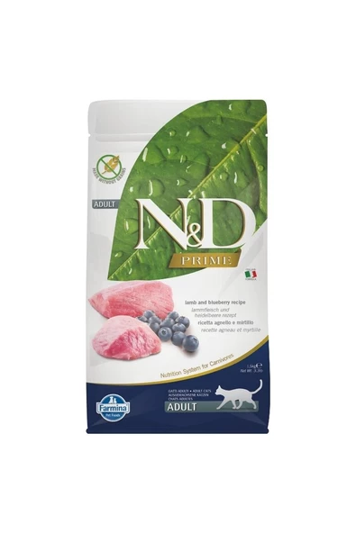 N&D Prime Tahılsız Kuzu & Yaban Mersinli Yetişkin Kedi Maması 1,5 Kg