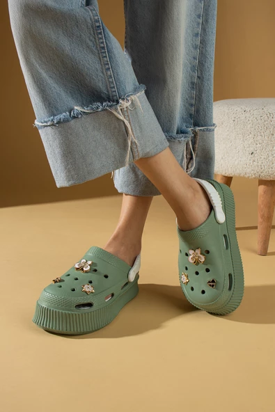 Pembe Potin Yüksek Taban Altın Tokalı Eva Comfort Kadın Sandalet DNZ225-24 - 10
