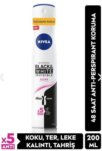 Nivea Black&White Invisible Clear Kadın Sprey Deodorant 200 Ml