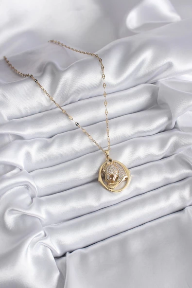 MuI MuI 316L Çelik Gold Renk Zirkon Taşlı Jaguar Model Kadın Kolye - 2