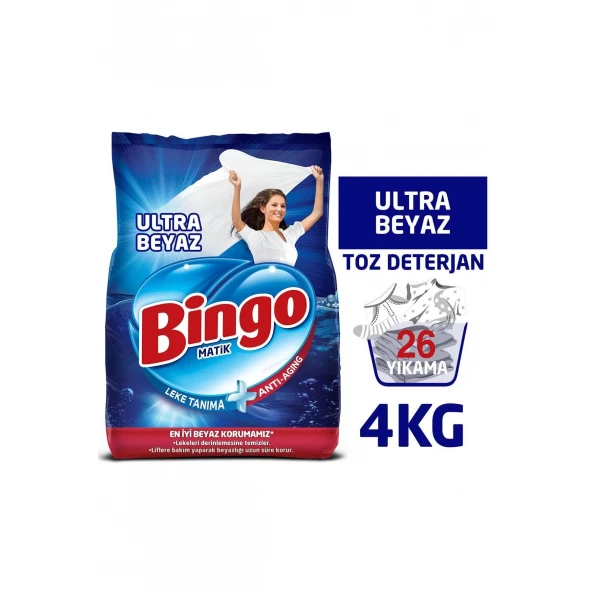 Bingo Matik Ultra Beyaz 4 kg Beyazlar için Toz Çamaşır Deterjanı