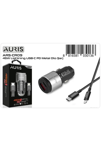 Auris Ars-cr09 45w 20w Iphone Lightning Usb-c Pd Metal Oto Şarj Aleti