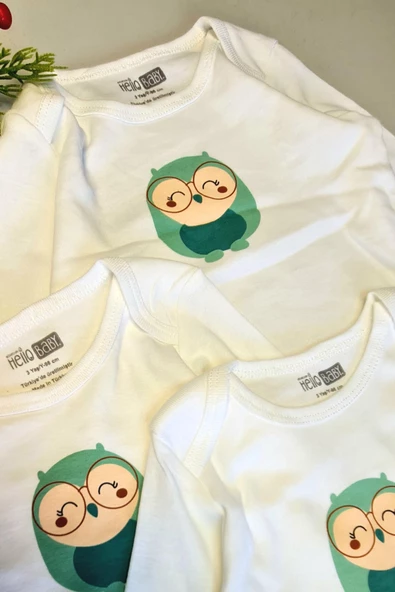 HelloBaby 3 Adet Uzun Kollu Bebek Çıtçıtlı Body Çocuk Zıbın  %100 Pamuk - 3