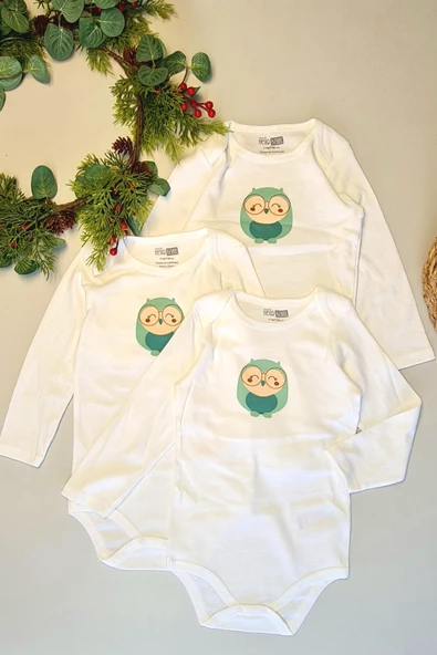 HelloBaby 3 Adet Uzun Kollu Bebek Çıtçıtlı Body Çocuk Zıbın  %100 Pamuk - 4