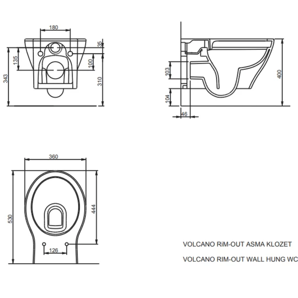 Seramiksan Volcano Kanalsız Asma Klozet A021111H,Seramiksan Yavaş Kapak - 3