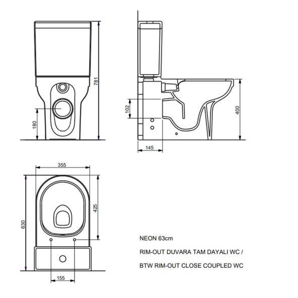 Seramiksan Neon Kanalsız Duvara Sıfır Klozet Takım A151111H - 6