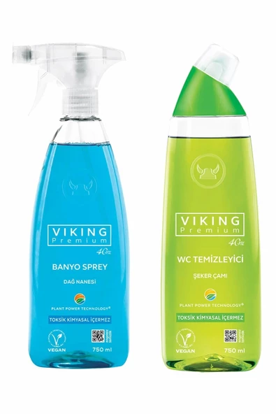 Viking Premium 2'li (Banyo Spreyi Dağ Nanesi , Wc Temizleyici Şeker Çamı) Paket 750 ml