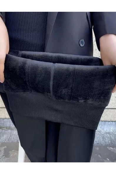 Sistina Bayan Kışlık Siyah Peluş Tayt PT580-1 - Resim 12