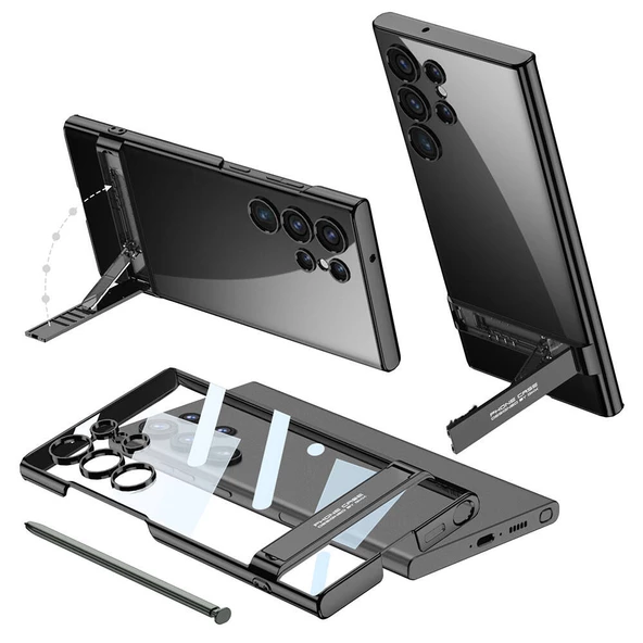 Vendas Samsung Galaxy S24 Ultra Kılıf Zore Kamera Korumalı Şeffaf Dikey Standlı Ays Kapak - 3