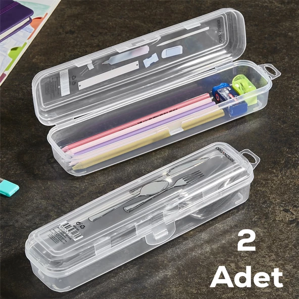Porsima TE-192 2 li Şeffaf Kalemlik Kalem Kutusu Diş Makyaj Aksesuar Taşıma Saklama Kabı Multix Kutu - 3