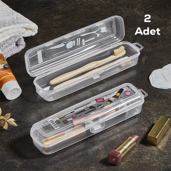 Porsima TE-192 2 li Şeffaf Kalemlik Kalem Kutusu Diş Makyaj Aksesuar Taşıma Saklama Kabı Multix Kutu - 2