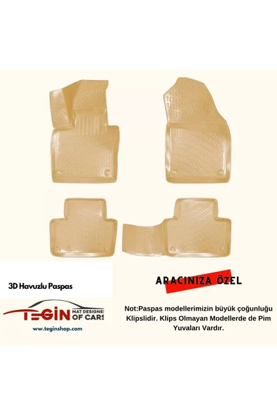 Audi A3 2020 Sonrası 3D Havuzlu Paspas Bej - Resim 4