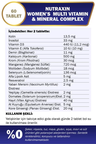 Nutraxin Multivitamin Kadın - Multivitamin & Mineral Complex 60 Tablet - 3