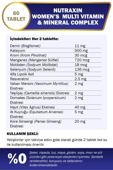 Nutraxin Multivitamin Kadın - Multivitamin & Mineral Complex 60 Tablet - 4